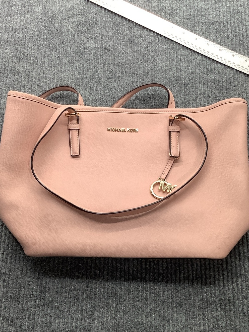 MICHAEL KORS Pink Leather Tote with Gold Logo Charm